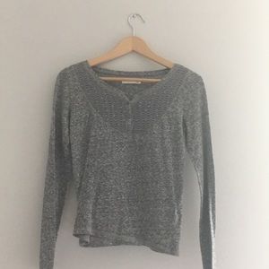 Long sleeve semi button down top w/ crochet detail